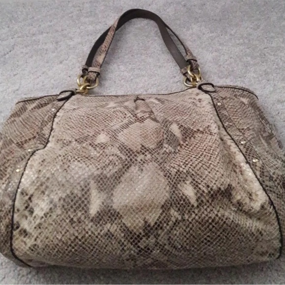 COACH ALEXANDRA gray snake print shiny  suede leather tote shoulder bag tote - Picture 11 of 11